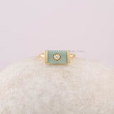 Green Chrysoprase Ring - Diamond Gold Plated Ring - Rectangle Gemstone Ring - Gift for Her - 925 Silver Ring - Cocktail Ring - Handmade Ring